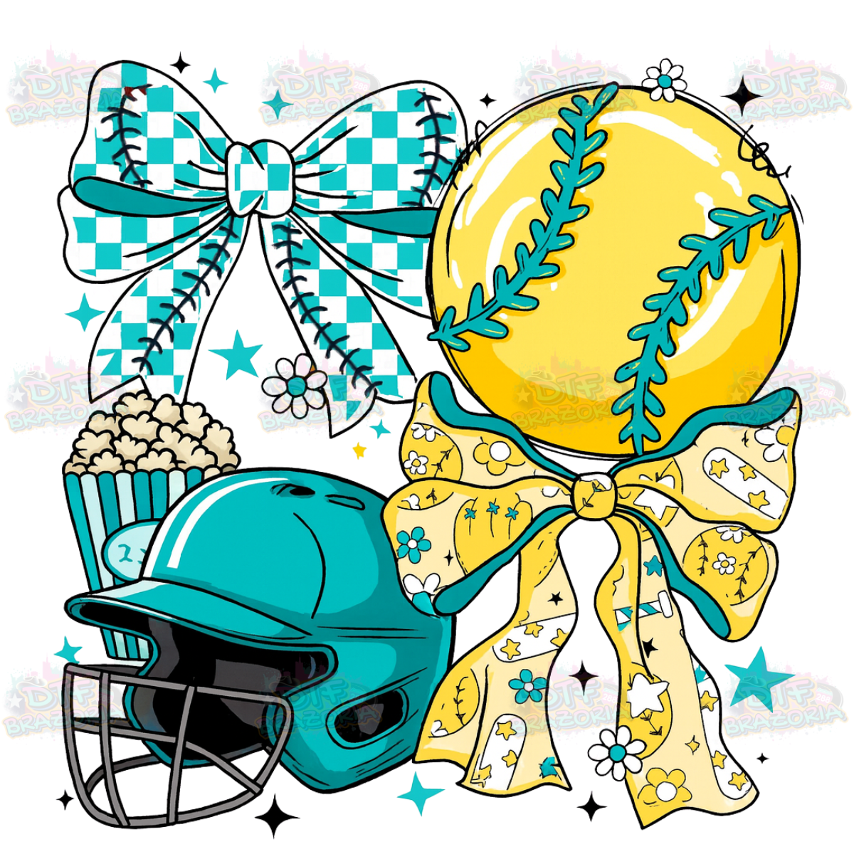 Softball Checkered Bow Transfer