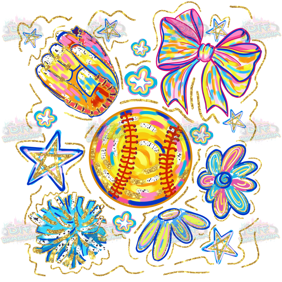 Glitter Softball Collage Transfer