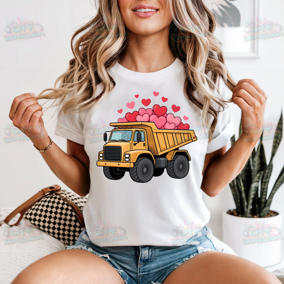 Valentine Dump Truck DTF Transfer | Ready-to-Press | Truck Full of Hearts