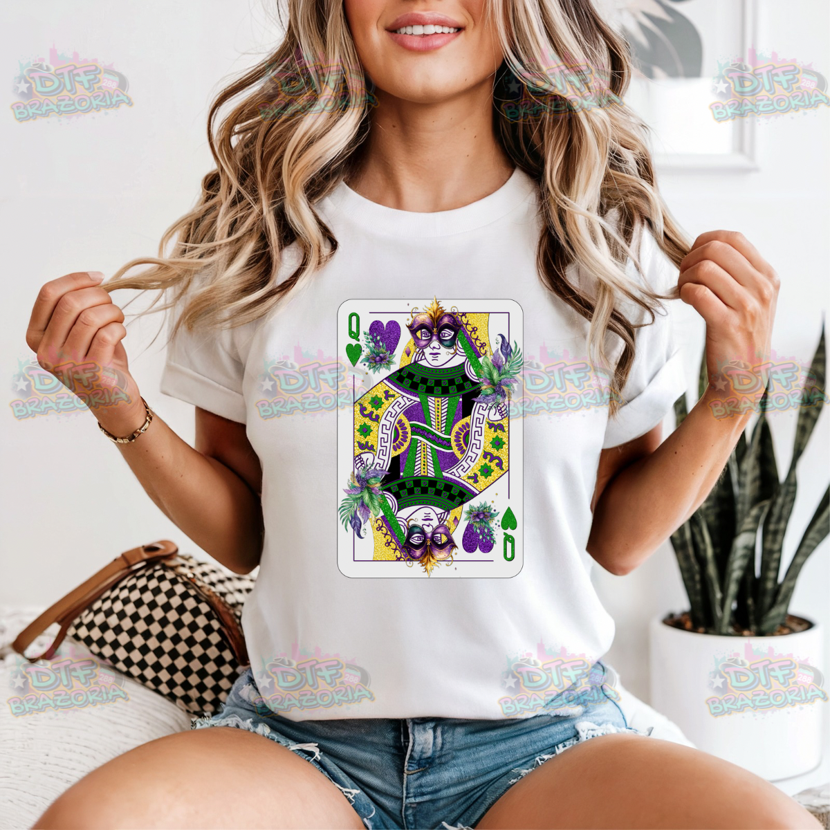 Mardi Gras Queen of Hearts DTF Transfer | Ready-to-Press | Playing Card Mask Design