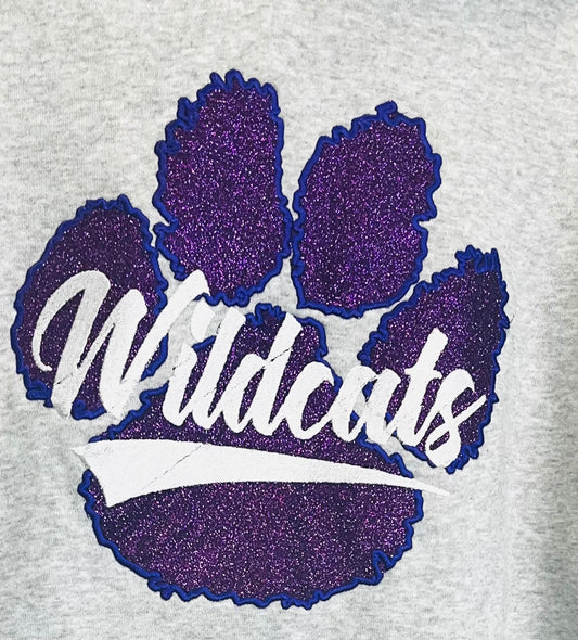 Purple Glitter Wildcat Paw Embroidered Crewneck