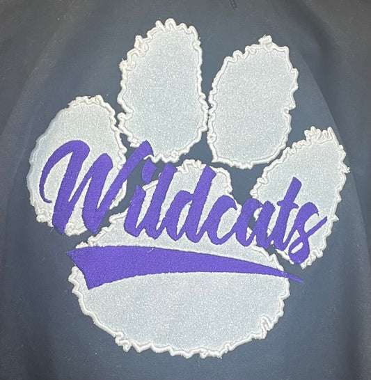 White Glitter Wildcat Paw Embroidered Crewneck