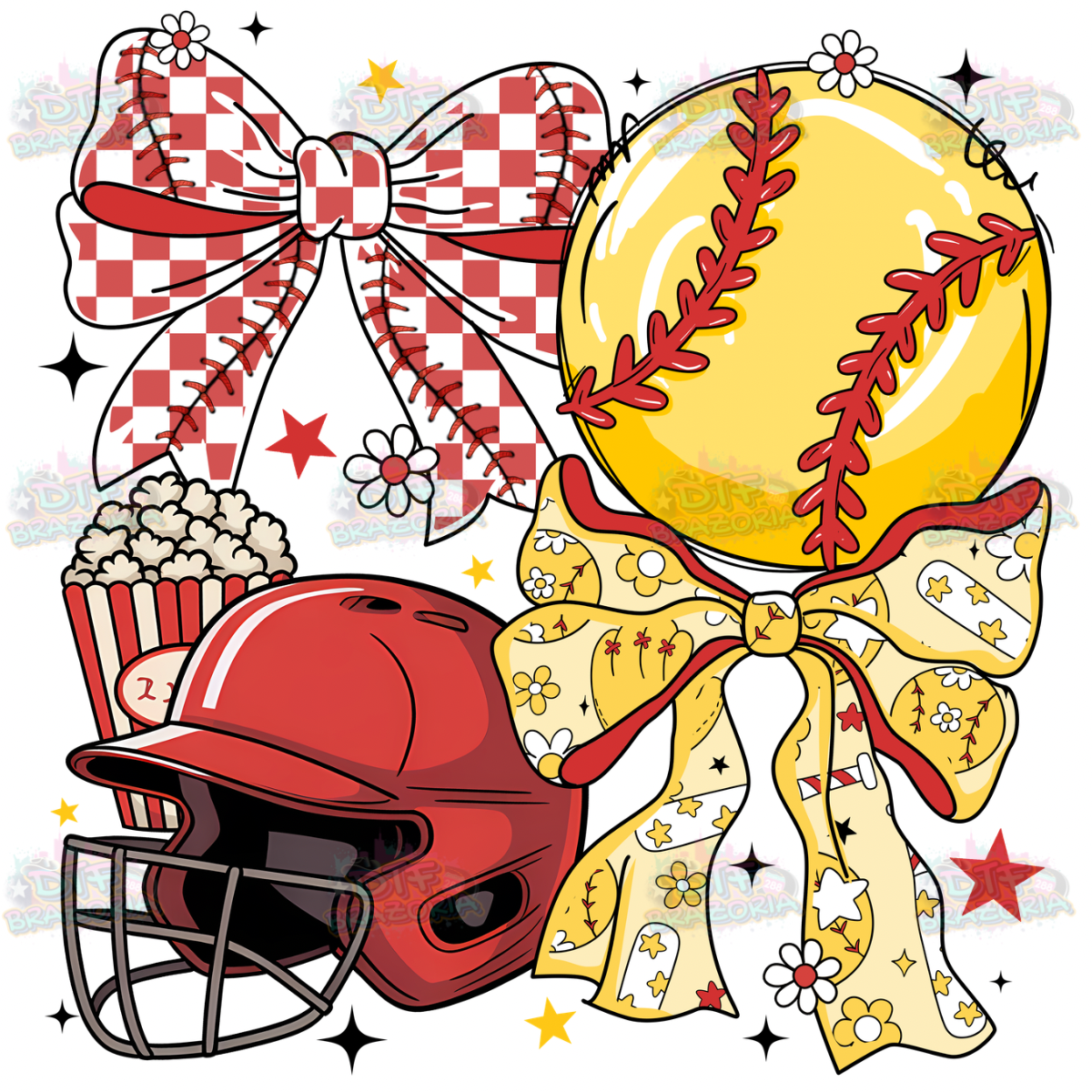 Softball Checkered Bow Transfer