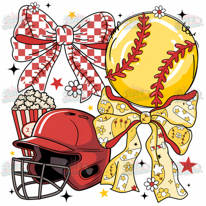 Softball Checkered Bow Transfer