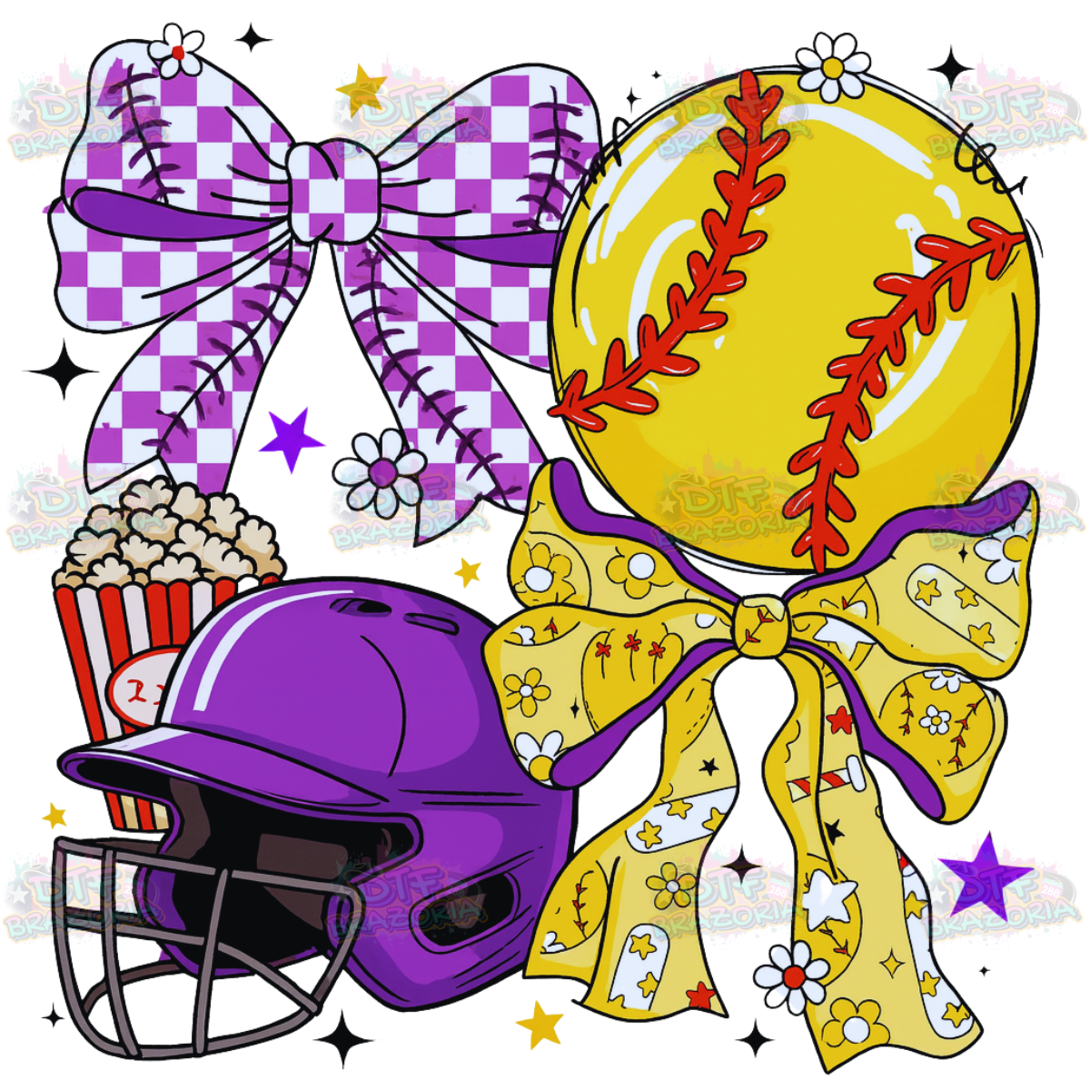 Softball Checkered Bow Transfer