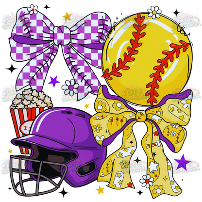 Softball Checkered Bow Transfer