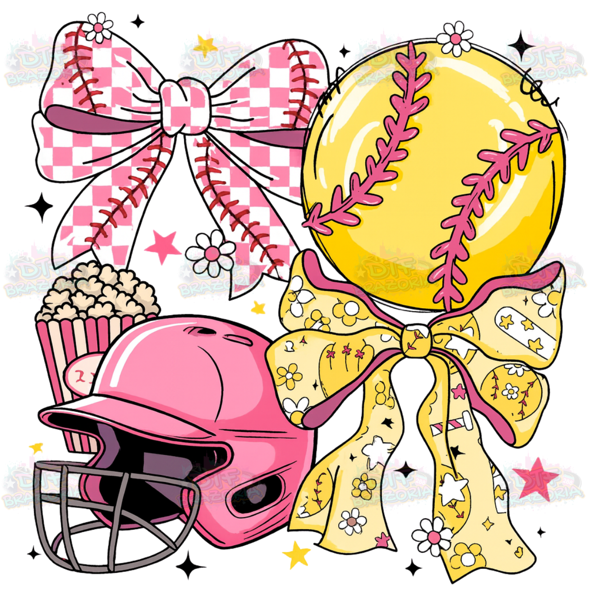 Softball Checkered Bow Transfer