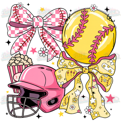 Softball Checkered Bow Transfer