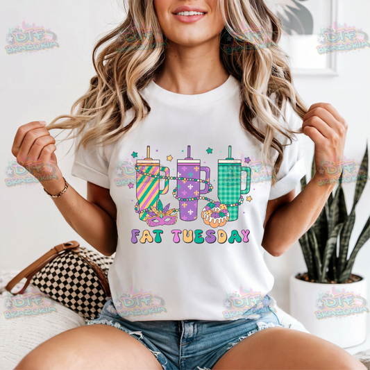 Fat Tuesday Tumblers DTF Transfer | Ready-to-Press | Mardi Gras Mask & King Cake Design